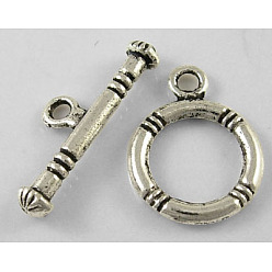 Античное Серебро Сплавочные застежка тоггл тибетского стиля, античное серебро, без свинца и без кадмия, Кольцо: 15x12 mm, бар: 18.5x3.5 mm, отверстие : 2 мм