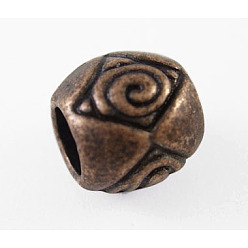 Красная Медь Европейские бусины тибетского стиля , цинковых сплавов, без свинца, без никеля и без кадмия, круглые, красная медь, 8x8 мм, отверстие : 5 мм