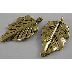 Античное Золото Сплавочные подвески тибетского стиля, лист, без кадмия, без никеля и без свинца, античное золото , 30x18x2 мм, отверстие : 1.6 мм