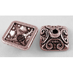 Красная Медь Крышки из тибетского сплава, квадратный, без кадмия, без никеля и без свинца, Красная медь, 10x10x5 мм, отверстие : 2 мм