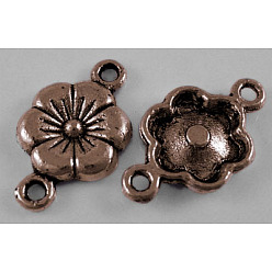 Красная Медь Тибетский стиль сплава цветок связывает соединители, без кадмия и без свинца, цветка сливы, Красная медь, 18x10 мм, отверстие : 2 мм