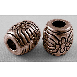 Красная Медь Сплавочные овальные бусины тибетского стиля , барабан с цветком, без кадмия, без никеля и без свинца, Красная медь, 6x6 мм, отверстие : 2 мм