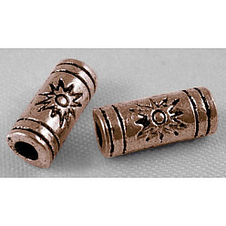 Красная Медь Бусины тибетского стиля , цинковых сплавов, без свинца и без кадмия, трубка, Красная медь, 9.5x3.5 мм, отверстие : 1.5 мм