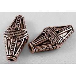 Красная Медь Сплавочные овальные бусины тибетского стиля , ромб, Красная медь, без свинца, без кадмия и без никеля, 22x10x5 мм, отверстие : 1.4 мм