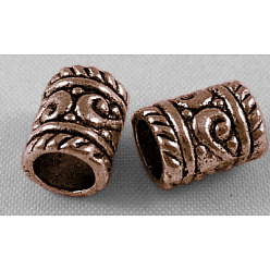 Красная Медь Сплавочные овальные бусины тибетского стиля , без кадмия, без никеля и без свинца, колонка, Красная медь, 9x7 мм, отверстие : 3.5 мм