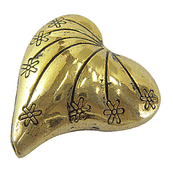 Античное Золото Сплавочные овальные бусины тибетского стиля , без свинца и без кадмия, сердце, античное золото , 25x24x12 мм, отверстие : 2 мм