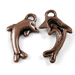 Красная Медь Подвески из легкого металла в тибетском стиле, без кадмия и без свинца, дельфин, Красная медь, 19x11.5 мм, отверстие : 2.5 мм