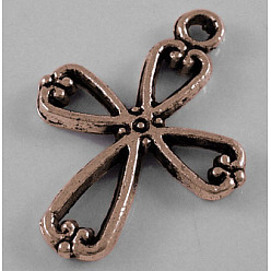 Красная Медь Сплавочные подвески тибетского стиля, без свинца и без кадмия, Красная медь, 22.5x17x2 мм, отверстие : 2 мм