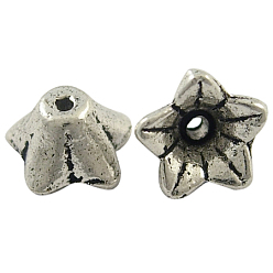 Античное Серебро Тибетском стиле сплав шарик крышки, без свинца и без кадмия, цветок, античное серебро, без свинца и без кадмия, 8.5x5 мм, отверстие : 1 мм