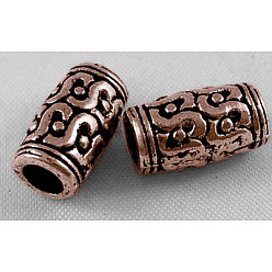 Red Copper Tibetan Style Zinc Alloy Beads, Lead Free & Cadmium Free, Tube, Red Copper, 12x7mm, Hole: 3.5mm