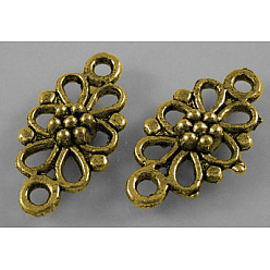 Античное Золото Тибетского стиля ссылки / разъемы, цветок, без свинца и без кадмия, античное золото , 16x8x3.5 мм, отверстие : 1.5 мм