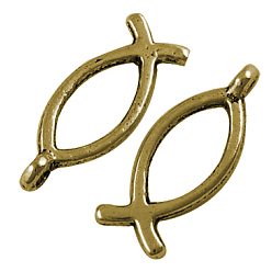Античная Бронза Сплавочные подвески тибетского стиля, на Пасху, без свинца и без кадмия, иисус фиш / христианин ихтис ихт, античная бронза, 20x8 мм, отверстие : 2 мм