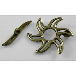 Античная Бронза Сплавочные застежка тоггл тибетского стиля, без кадмия, без никеля и без свинца, солнце, античная бронза, 22.5x22.5 мм, отверстие : 1 мм