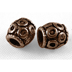 Красная Медь Бусины тибетского стиля , цинковых сплавов, без свинца, без никеля и без кадмия, баррель, красная медь, 6 мм диаметром, 6 мм длиной, отверстие : 2 мм