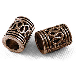 Красная Медь Сплавочные овальные бусины тибетского стиля , без свинца, без никеля и без кадмия, Красная медь, колонка, 10x7 мм, отверстие : 4 мм