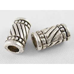 Античное Серебро Сплавочные овальные бусины тибетского стиля , без свинца, без никеля и без кадмия, колонка, античное серебро, диаметром около 6 мм , 11 мм длиной, отверстие : 3 мм