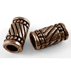 Красная Медь Сплавочные овальные бусины тибетского стиля , без свинца и без кадмия, колонка, красная медь, 6 мм диаметром, 11 мм длиной, отверстие : 3 мм