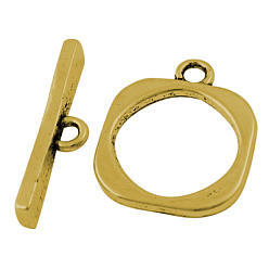 Античное Золото Застежки тоггл в тибетском стиле , без свинца и без кадмия, квадратный, античное золото , площадь: 18 мм длиной, шириной 18 мм , бар : 25 mm длиной, отверстие : 2.5 мм