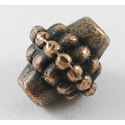 Красная Медь Бусины тибетского стиля , цинковых сплавов, без свинца, без никеля и без кадмия, барабан, красная медь, 8 мм диаметром, 10 мм длиной, отверстие : 2 мм