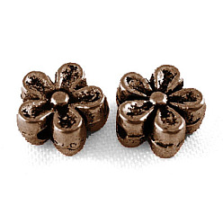 Красная Медь Сплав в тибетском стиле 3 цветочных бусин, без кадмия, без никеля и без свинца, Красная медь, 7x3.5 мм, отверстие : 1 мм