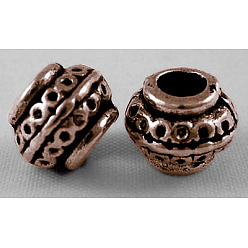 Красная Медь Разделители для бусин, тибетский стиль, без свинца, без никеля и без кадмия, рондель, Красная медь, 9x7 мм, отверстие : 3.5 мм