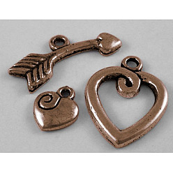 Красная Медь Сплавочные застежка тоггл тибетского стиля, без кадмия, без никеля и без свинца, сердце, Красная медь, 20x15.5 мм, отверстие : 1.5 мм, бар: 23 mm