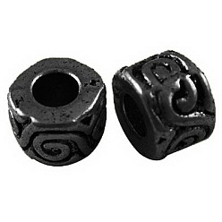 Черный Цвет Металла Европейские сплавочные бусины тибетского стиля , без свинца и без кадмия, бусины с большим отверстием, колонка, металлический черный , 11x7 мм, отверстие : 5 мм