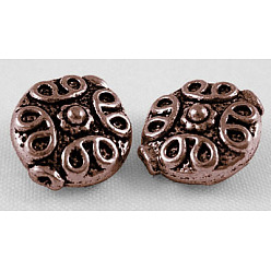 Красная Медь Сплавочные овальные бусины тибетского стиля , без кадмия, без никеля и без свинца, Красная медь, 11x10x6 мм, отверстие : 1 мм
