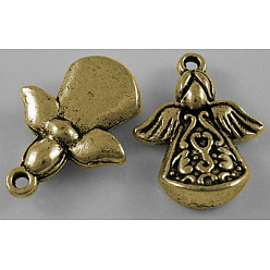 Античное Золото Сплавочные подвески тибетског остиля, дизайн ангел, без свинца и без кадмия, античное золото , 22x16.5x5.5 мм, отверстие : 2 мм