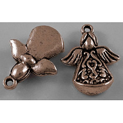 Красная Медь Сплавочные подвески тибетског остиля, дизайн ангел, без свинца и без кадмия, Красная медь, 22x16.5x5.5 мм, отверстие : 2 мм