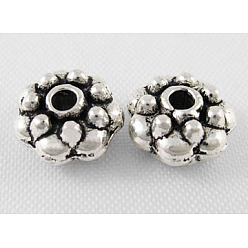 Античное Серебро Тибетском стиле сплав Шарики прокладки, без кадмия и без свинца, цветок, античное серебро, 8x4 мм, отверстие: 2 мм