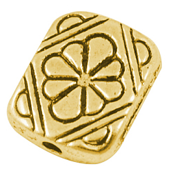 Античное Золото Сплавочные овальные бусины тибетского стиля , Прямоугольник с цветком, без свинца и без кадмия, античное золото , 12x10x3 мм, отверстие : 1.5 мм