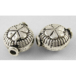 Античное Серебро Сплавочные овальные бусины тибетского стиля , без кадмия и без свинца, плоские круглые с клевером, античное серебро, 9x8x5.5 мм, отверстие : 1.5 мм