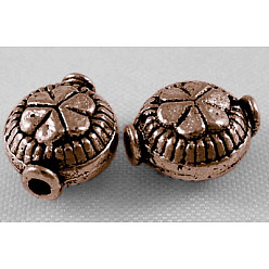 Красная Медь Сплавочные овальные бусины тибетского стиля , без кадмия, без никеля и без свинца, плоские круглые с клевером, Красная медь, 9x8x5.5 мм, отверстие : 1.5 мм