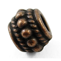 Красная Медь Бусины из тибетского серебра, без кадмия, без никеля и без свинца, баррель, Красная медь, 8x6.5 мм, отверстие : 3.5 мм