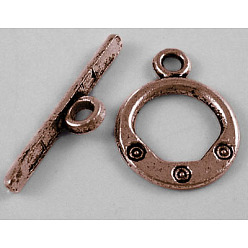 Красная Медь Застежки тоггл в тибетском стиле , без свинца, без кадмии и без никеля, красная медь, Кольцо: 13.5 мм, 17.5 мм длиной, бар : 23 mm длиной, отверстие : 2 мм