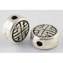 Античное Серебро Сплавочные овальные бусины тибетского стиля , без свинца и без кадмия, плоско-круглые, античное серебро, 6.3x3.5 мм, отверстие : 1 мм