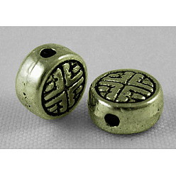 Античная Бронза Бусины тибетского стиля , бусины, цинкий сплав , без свинца, без никеля и без кадмия, плоско-круглые, античная бронза , 6.3x3.5 мм, отверстие : 1 мм
