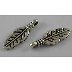 Античное Серебро Сплавочные подвески тибетского стиля, лист, без кадмия, без никеля и без свинца, античное серебро, 17x6x1.5 мм, отверстие : 1 мм