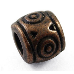 Красная Медь Бусины тибетского стиля , цинковых сплавов, без кадмия, без никеля и без свинца, колонка, Красная медь, 6x6.5 мм, отверстие : 2~3 мм.