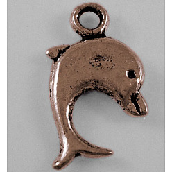 Красная Медь Подвески из сплава в тибетском стиле, красная медь, без свинца и без кадмия, дельфин, 16 мм длиной, шириной 9 мм , толщиной 2 мм , отверстие : 2 мм