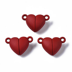 Red Spray Painted Alloy Magnetic Clasps with Loops, Cadmium Free & Nickel Free & Lead Free, Heart, Red, 10.5x16x7mm, Hole: 1.2mm