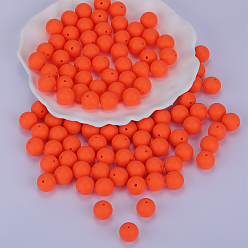 Coral Round Silicone Focal Beads, Chewing Beads For Teethers, DIY Nursing Necklaces Making, Coral, 15mm, Hole: 2mm