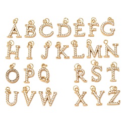 Golden 304 Stainless Steel with Crystal Rhinestone Charms, Letter A~Z Charms, Polished, Ion Plating(IP), Golden, 12~14.5x4~12x2mm, Hole: 2.5mm