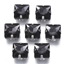 Черный Алмаз Шить на горный хрусталь, стекло горный хрусталь, многожильных ссылки, с настройками из нержавеющей стали, аксессуары для одежды, граненые, квадратный, черный алмаз, 9~10x9~10x5 мм, отверстие : 1.2 мм