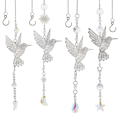 Нержавеющая Сталь Цвет 4шт. стеклянные и нержавеющие подвесные ловцы солнца в виде колибри, с 304 кабельными цепочками из нержавеющей стали, цвет нержавеющей стали, 415~420 мм