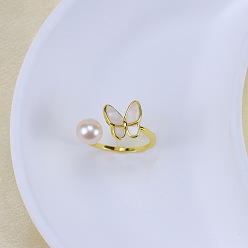Бабочка Натуральный пресноводный жемчуг с пластиковыми и сплавными кольцами-манжетами., золотые, бабочка, внутренний диаметр: 15~19 мм