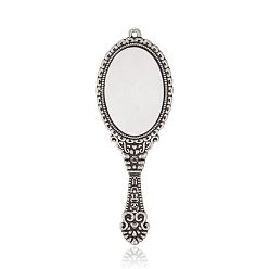 Античное Серебро Зеркало сплава стекла большие подвески, античное серебро, 73x26x3 мм, отверстие : 1.5 мм