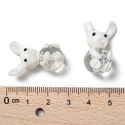 White Handmade Bunny Lampwork Beads, Rabbit Beads, White, 25~28x18~20x13~14mm, Hole: 1mm