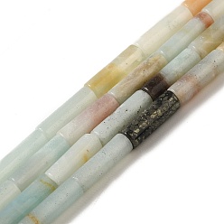 Flower Amazonite Нити бусин из амзонита с натуральными цветами, колонка, 13.5~14x4~4.5 мм, отверстие : 1.2 мм, около 28 шт / нитка, 15.16'' (38.5 см)